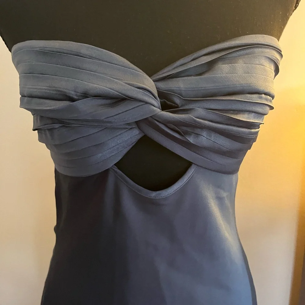 Satin Blue Strapless Minidress - Picture 5 of 8